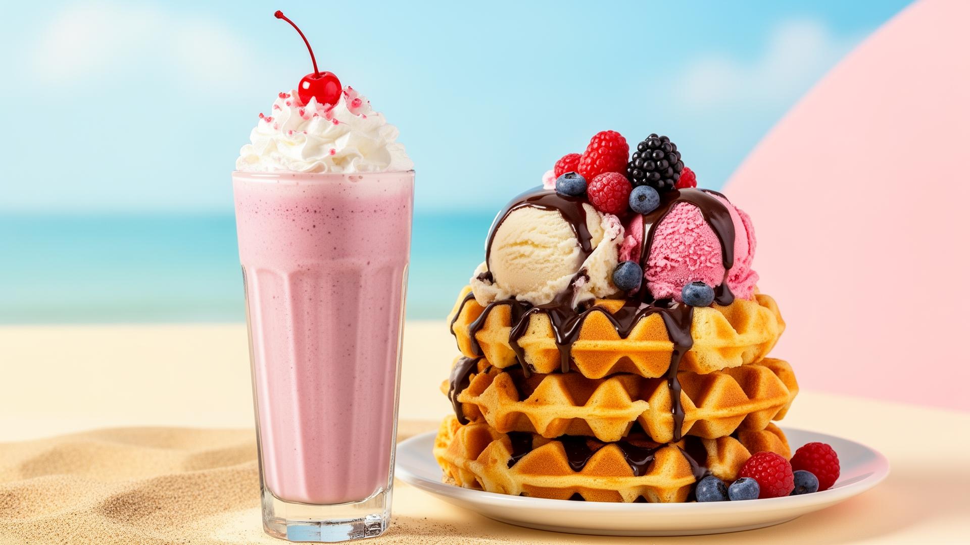 Coastal milkshake and loaded waffles